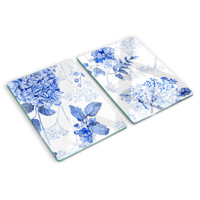Planche à découper en verre Fleurs aux tons bleus
