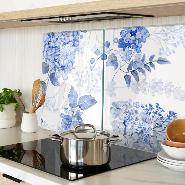 Planche à découper en verre Fleurs aux tons bleus