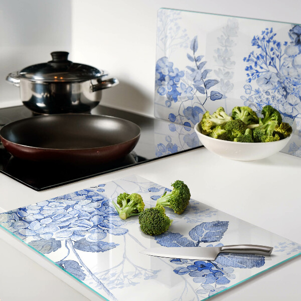 Planche à découper en verre Fleurs aux tons bleus