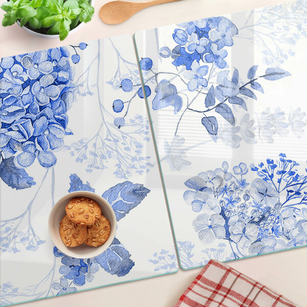 Planche à découper en verre Fleurs aux tons bleus