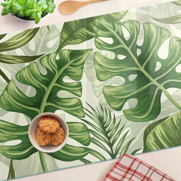 Planche à découper verre feuilles tropicales