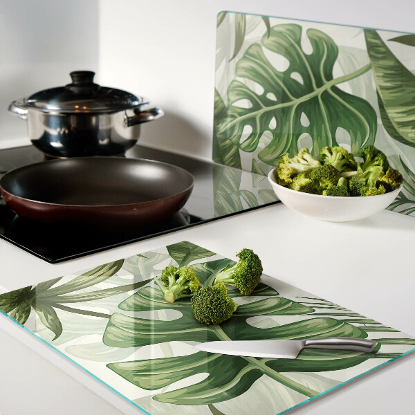 Planche à découper verre feuilles tropicales