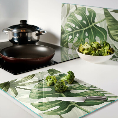 Planche à découper verre feuilles tropicales