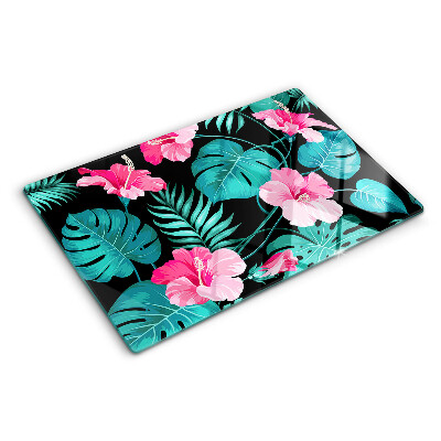 Planche à découper verre Fleurs et feuilles tropicales