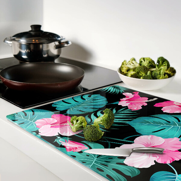 Planche à découper verre Fleurs et feuilles tropicales