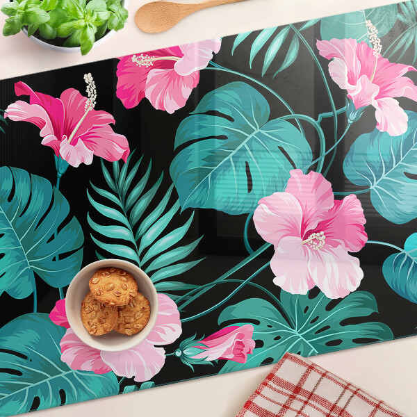 Planche à découper verre Fleurs et feuilles tropicales