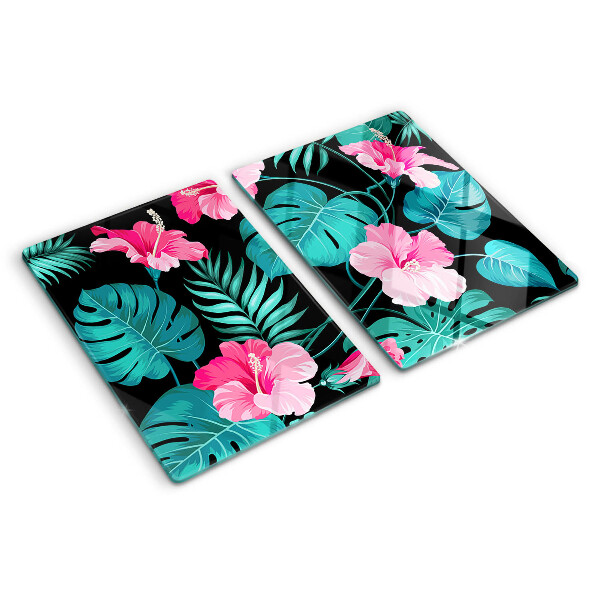 Planche à découper verre Fleurs et feuilles tropicales
