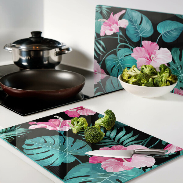 Planche à découper verre Fleurs et feuilles tropicales