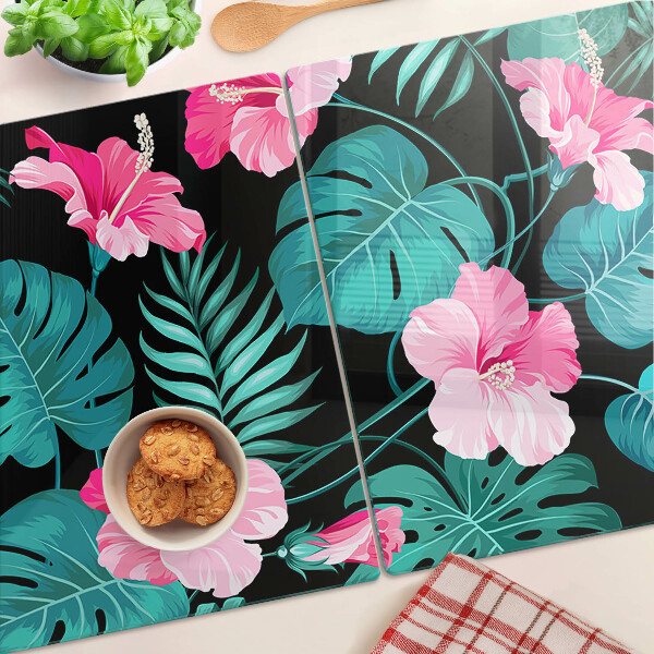 Planche à découper verre Fleurs et feuilles tropicales