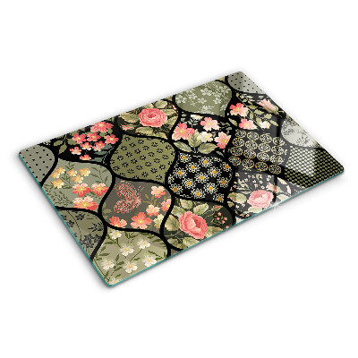 Planche à découper verre Patchwork floral à motifs géométriques