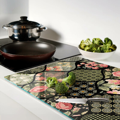 Planche à découper verre Patchwork floral à motifs géométriques