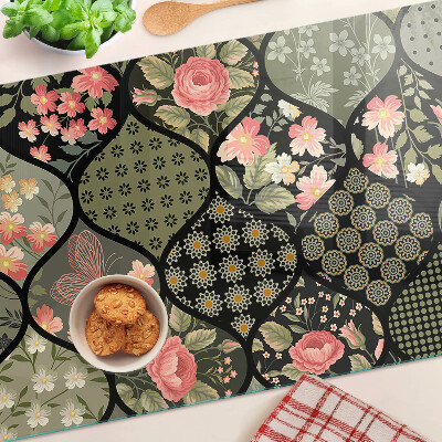 Planche à découper verre Patchwork floral à motifs géométriques