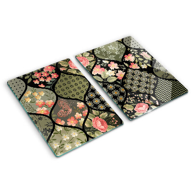 Planche à découper verre Patchwork floral à motifs géométriques