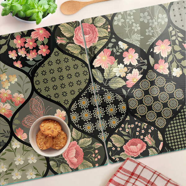 Planche à découper verre Patchwork floral à motifs géométriques