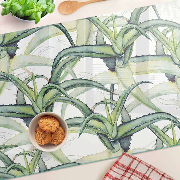 Planche à découper en verre Feuilles de plantes de style aquarelle