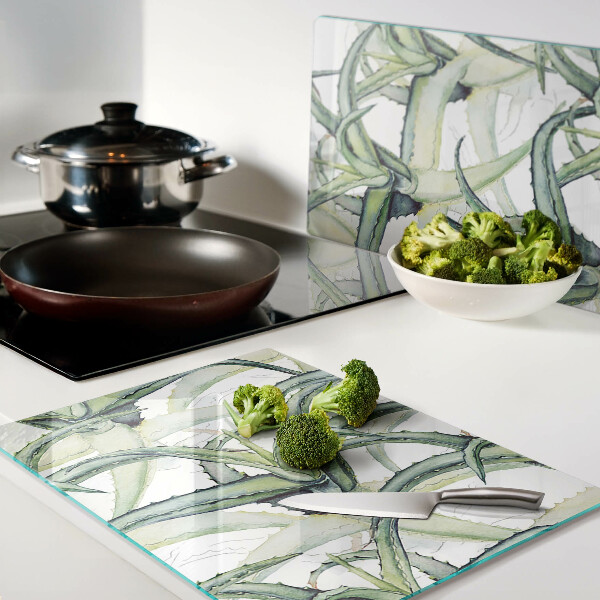 Planche à découper en verre Feuilles de plantes de style aquarelle
