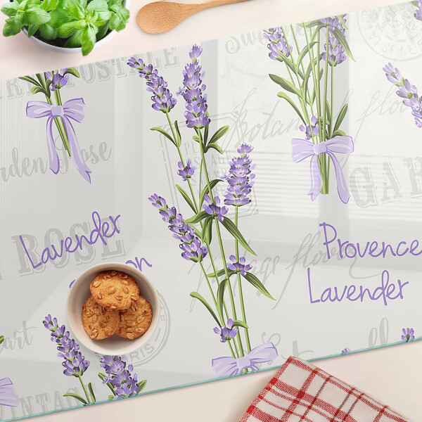 Planche à découper en verre Inscriptions lavande et provençales