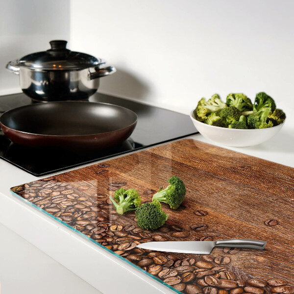 Planche à découper en verre Grains de café sur fond de bois
