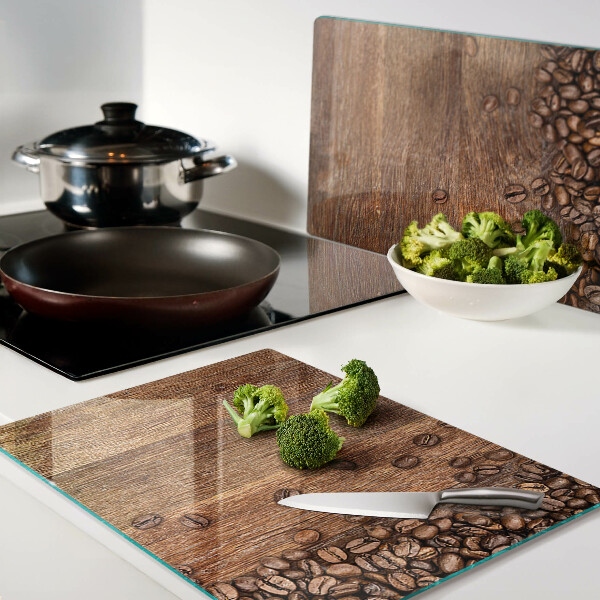 Planche à découper en verre Grains de café sur fond de bois