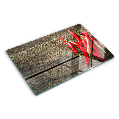 Planche à découper verre Piments sur fond de bois