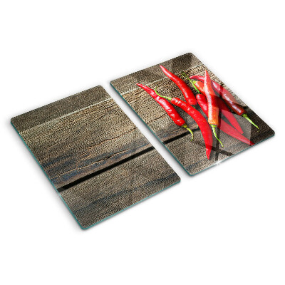 Planche à découper verre Piments sur fond de bois