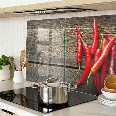 Planche à découper verre Piments sur fond de bois