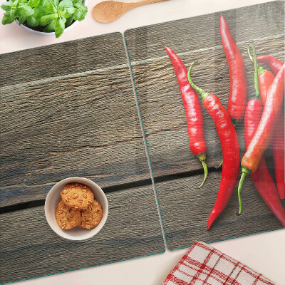 Planche à découper verre Piments sur fond de bois