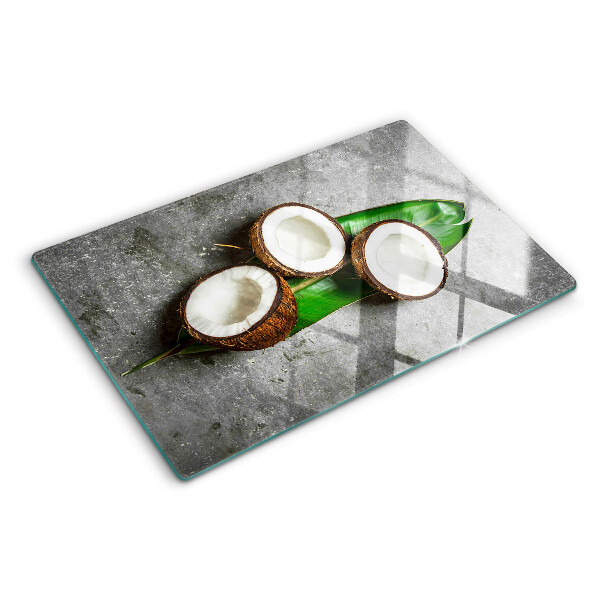 Planche à découper en verre Noix de coco sur fond de béton