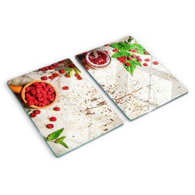 Planche à découper verre Framboises et feuilles