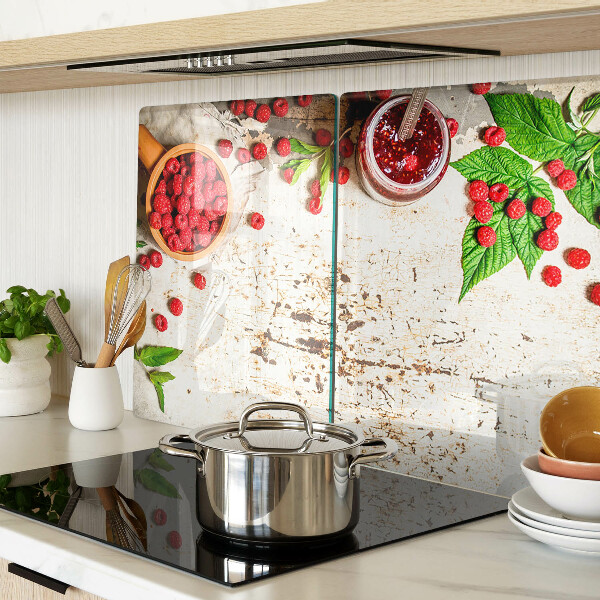 Planche à découper verre Framboises et feuilles