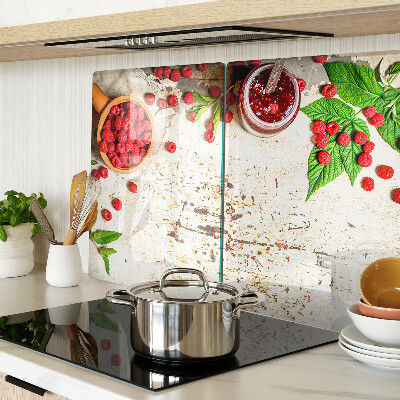Planche à découper verre Framboises et feuilles