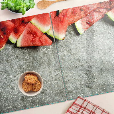 Planche à découper en verre Tranches de pastèque sur fond gris