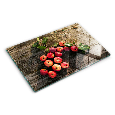 Planche à découper en verre Pommes sur fond de bois