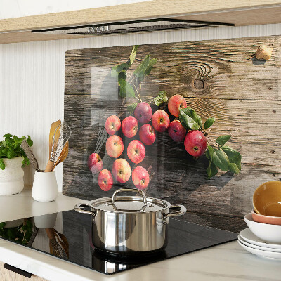 Planche à découper en verre Pommes sur fond de bois