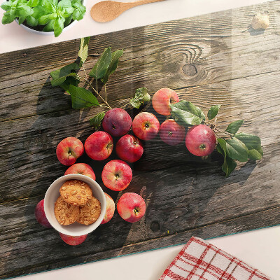 Planche à découper en verre Pommes sur fond de bois