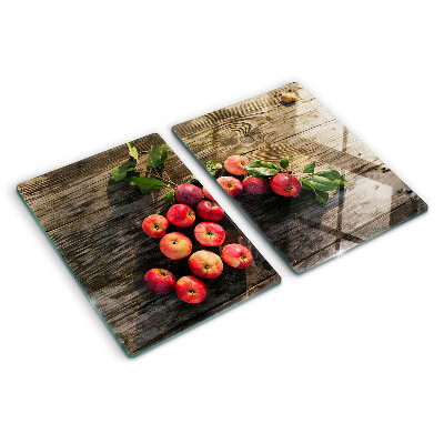 Planche à découper en verre Pommes sur fond de bois