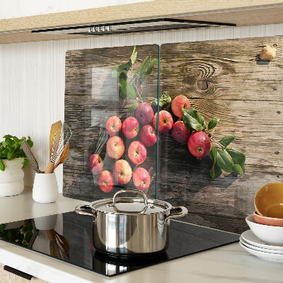 Planche à découper en verre Pommes sur fond de bois