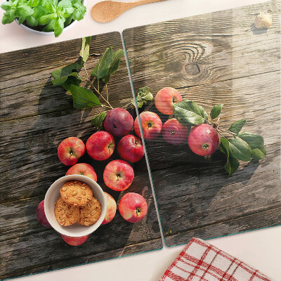 Planche à découper en verre Pommes sur fond de bois