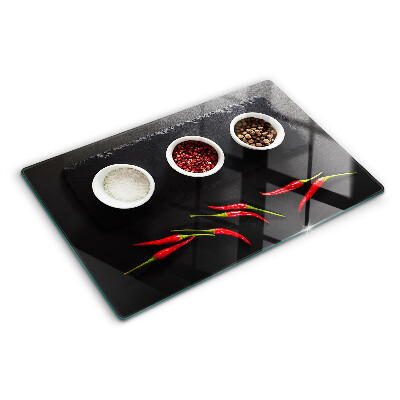 Planche à découper verre Épices et poivrons rouges