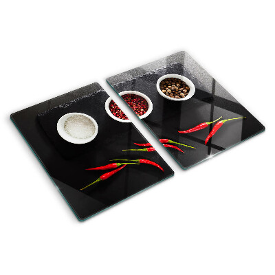 Planche à découper verre Épices et poivrons rouges