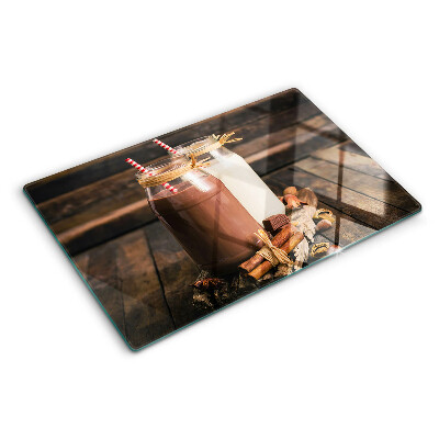 Planche à découper en verre Pots de boissons sur fond de bois