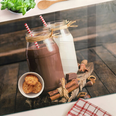 Planche à découper en verre Pots de boissons sur fond de bois