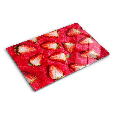 Planche à découper en verre Fraises sur fond rose