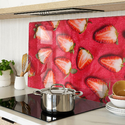 Planche à découper en verre Fraises sur fond rose