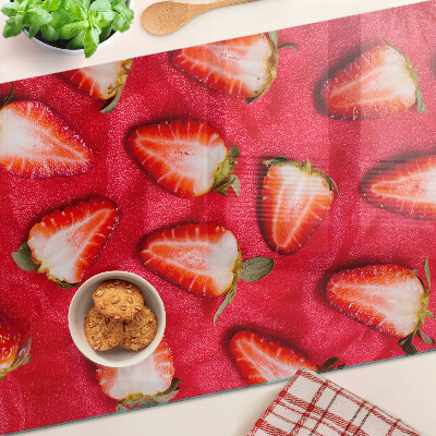 Planche à découper en verre Fraises sur fond rose
