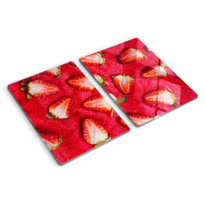 Planche à découper en verre Fraises sur fond rose
