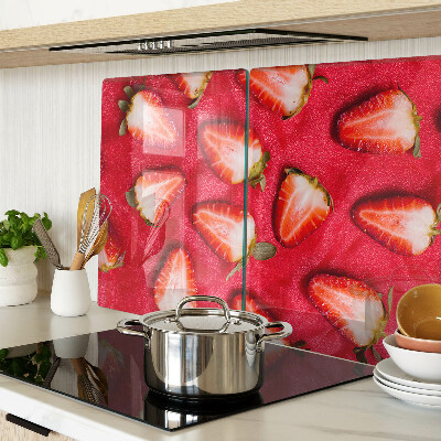 Planche à découper en verre Fraises sur fond rose
