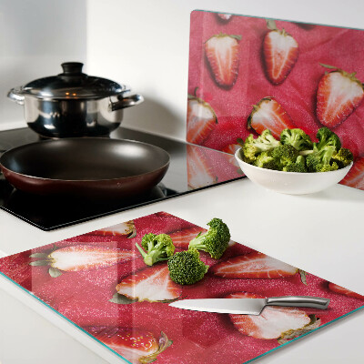 Planche à découper en verre Fraises sur fond rose