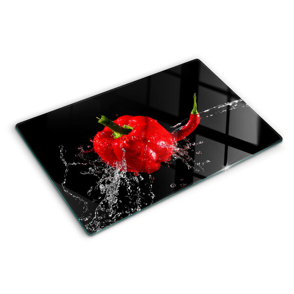 Planche à découper en verre Poivron rouge dans l'eau