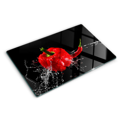 Planche à découper en verre Poivron rouge dans l'eau